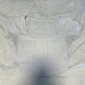 Garage White and Gray Crop Top Fitted T-Shirt